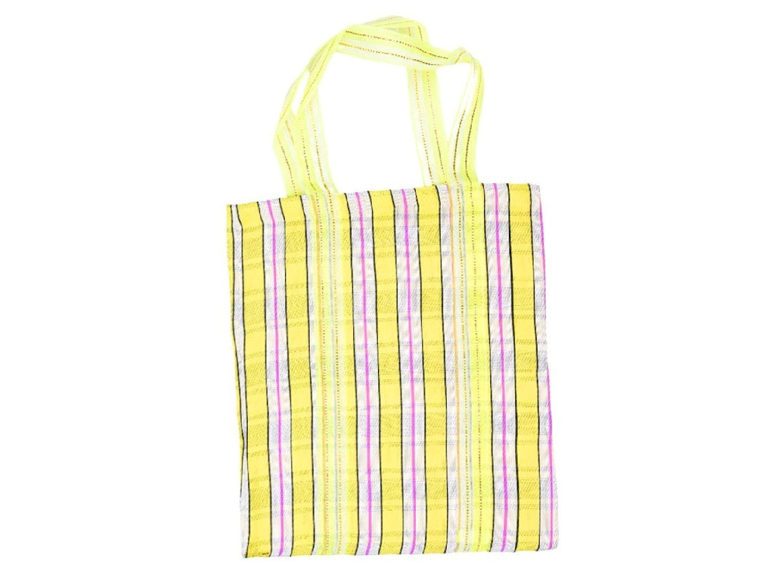Yellow Striped Recycled Plastic Shopping Tote