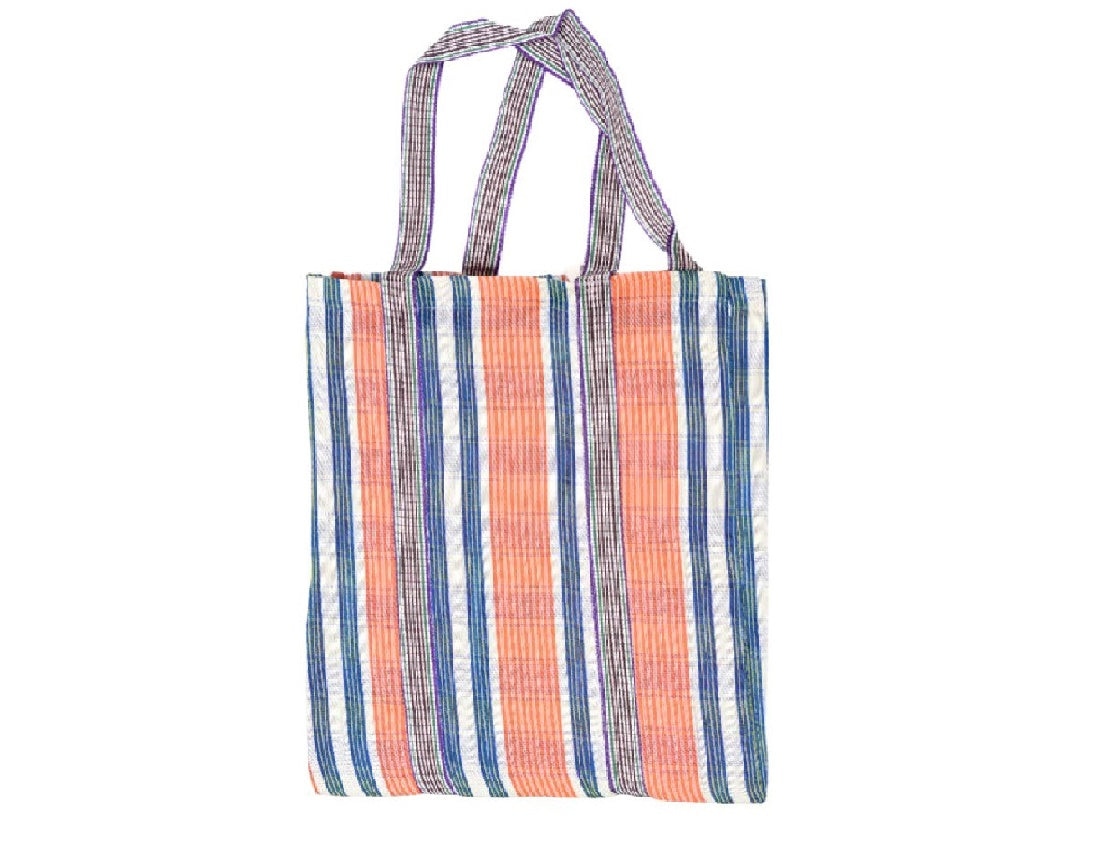 Orange Striped Recycled Plastic Shopping Tote