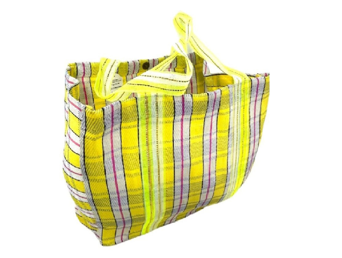 Yellow Striped Recycled Plastic Shopping Tote with Bottom