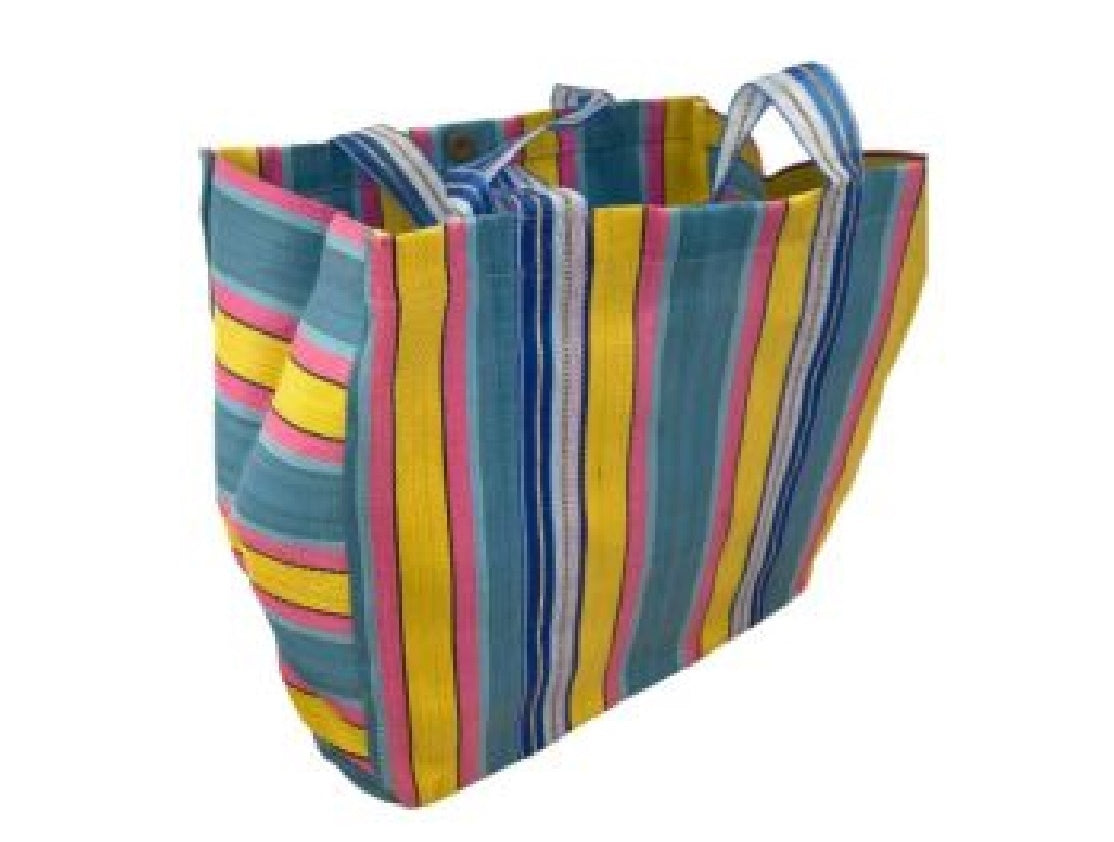 Bright Striped Recycled Plastic Shopping Tote with Bottom