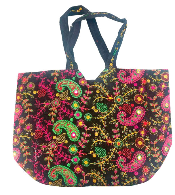 Embroidered black silk bag