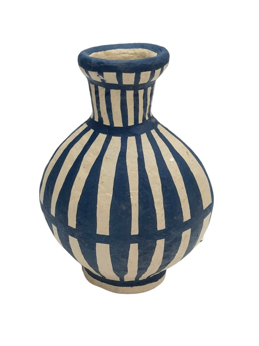 Blue papier mache vase