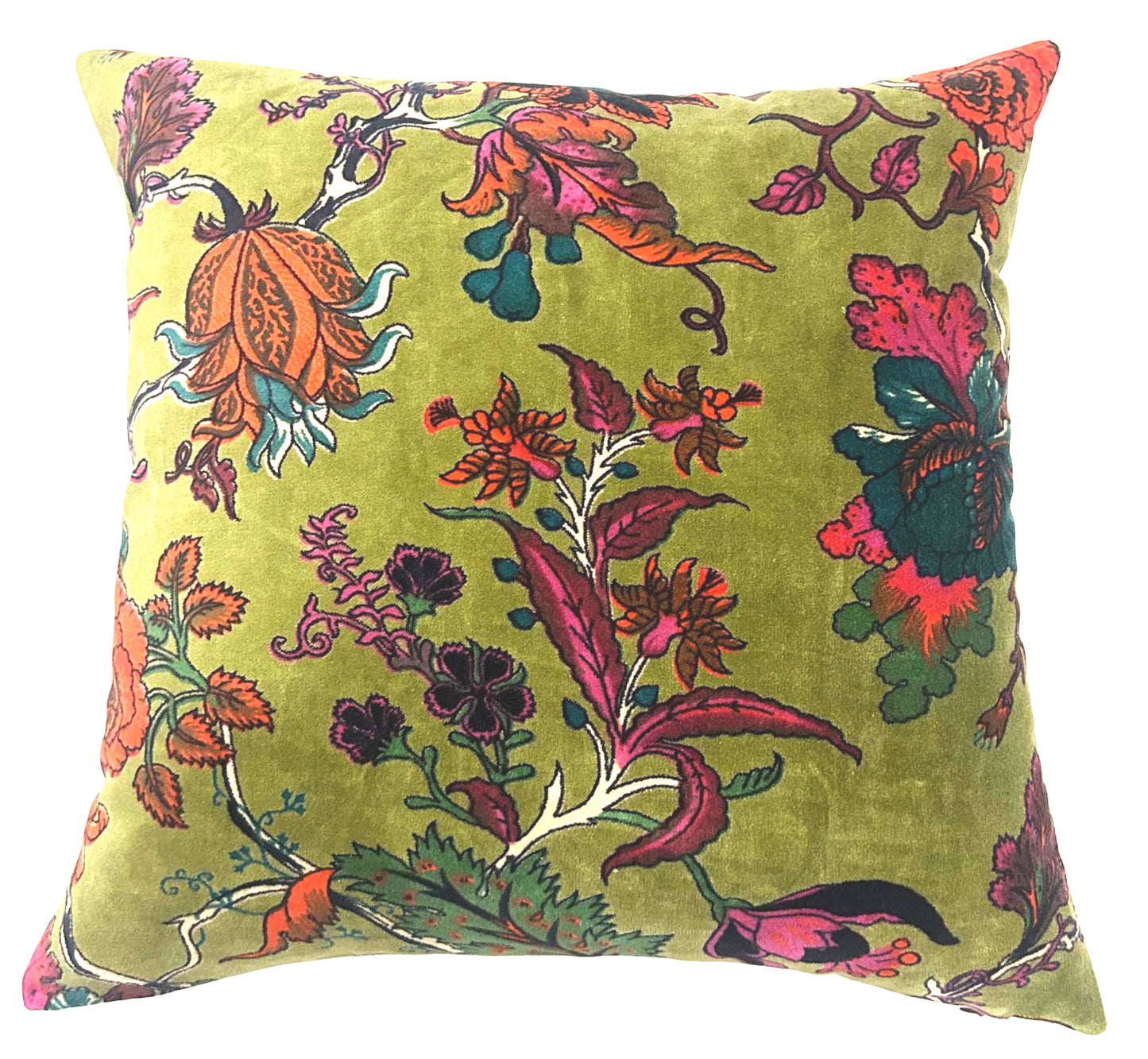 Luxurious Olive Floral Velvet Cushion