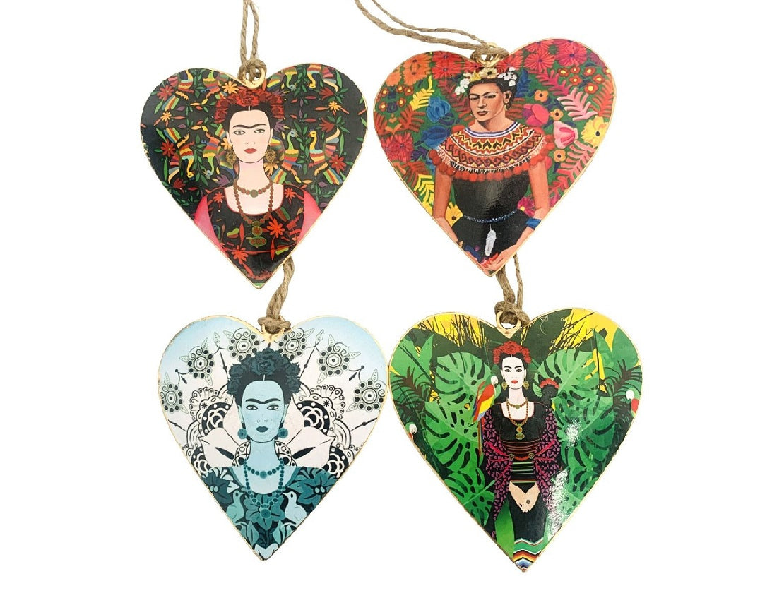 Set of 4 Hearts with Frida Kahlo Portraits