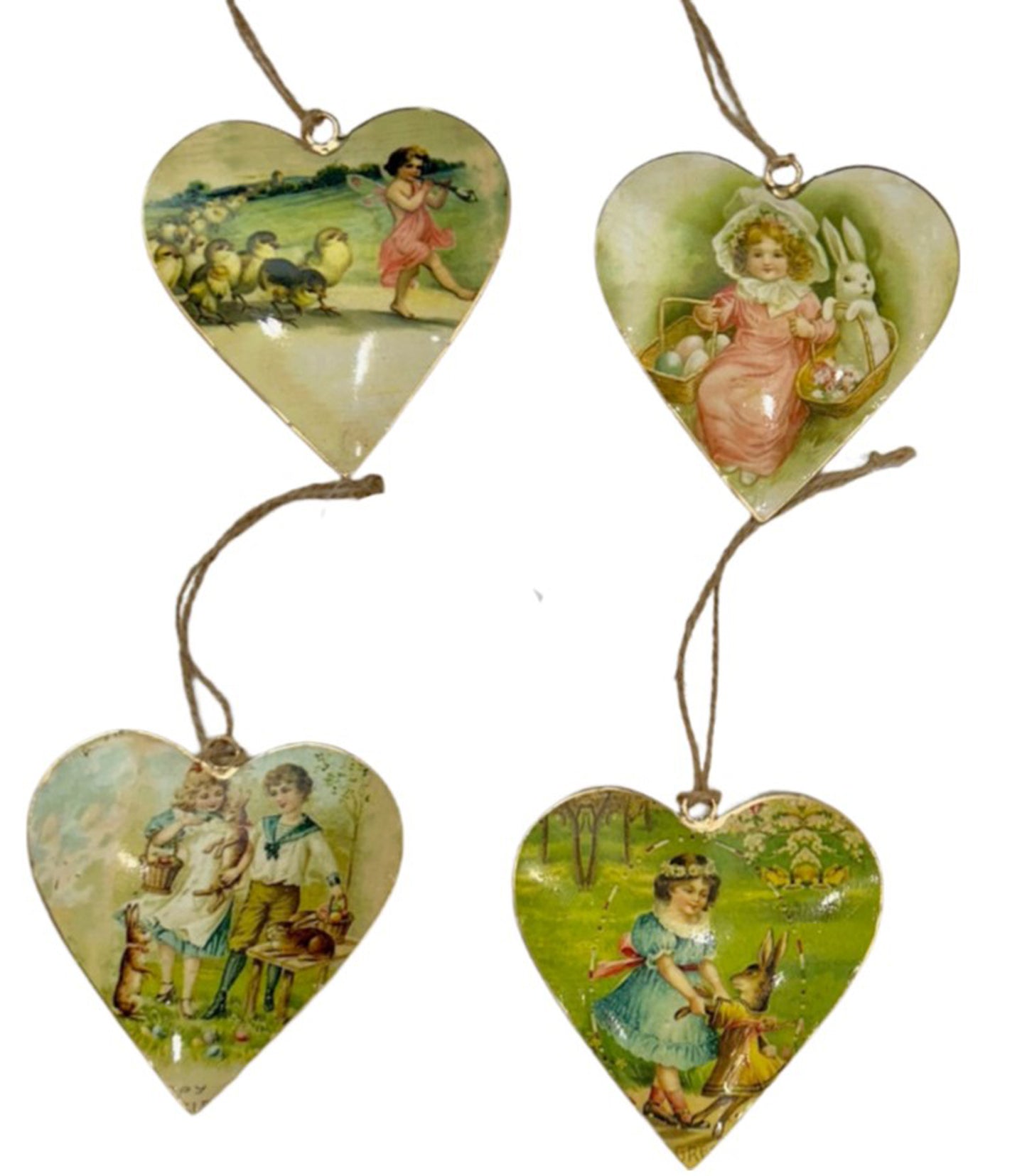 Set of 4 Hearts with Children & Rabbit Design