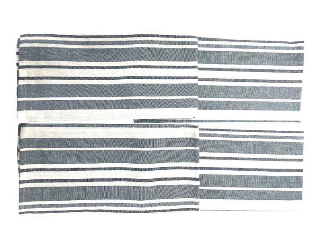 Set of 4 Blue Grey white Stripe Tea Towels
