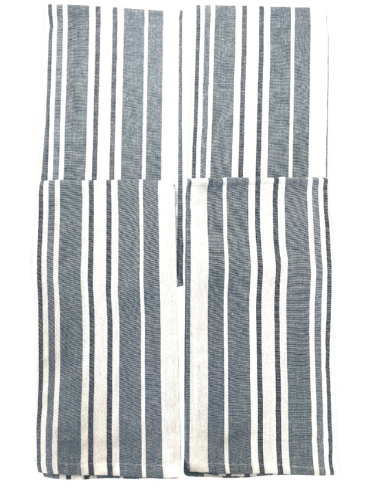 Set of 4 Blue Grey white Stripe Tea Towels