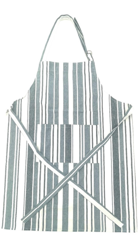 Blue Grey white Striped Apron