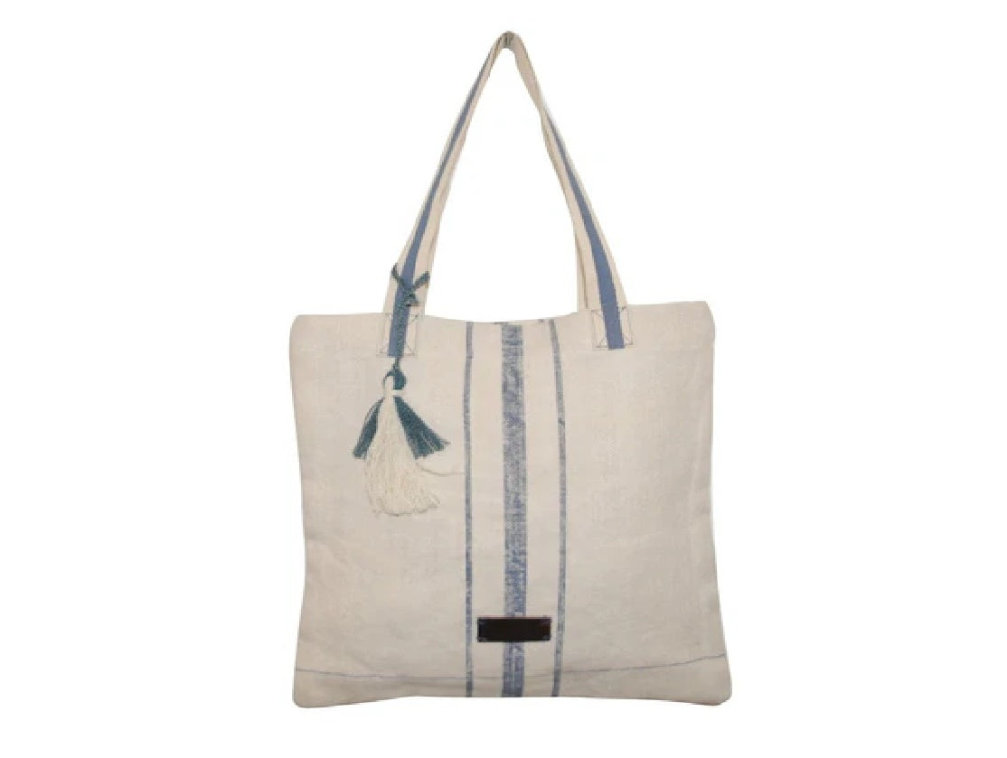 Cotton White Carry Bag with Blue Detailing