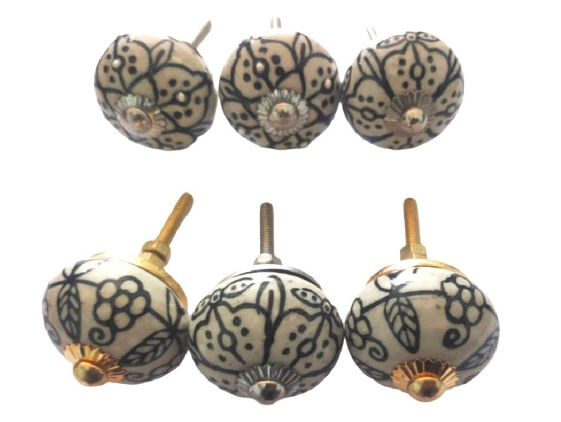 Set of 6 Navy & White Round Knobs