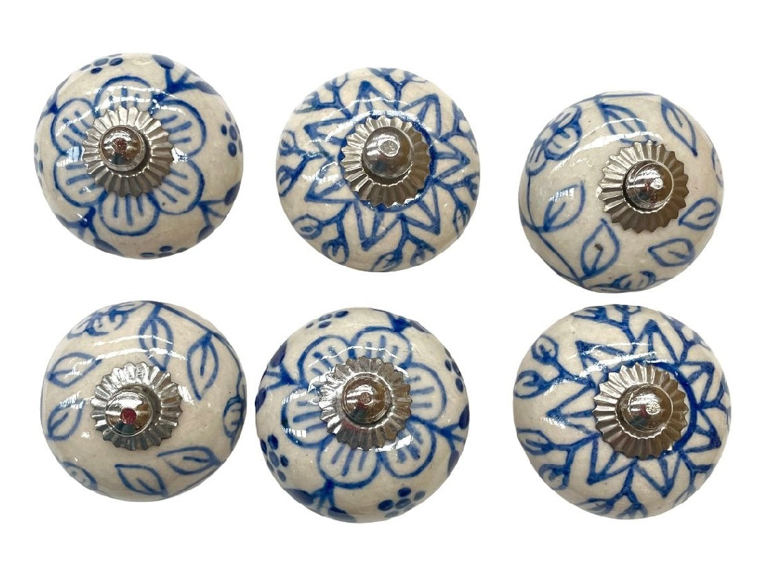 Set of 6 Matching Light Blue & Cream Knobs