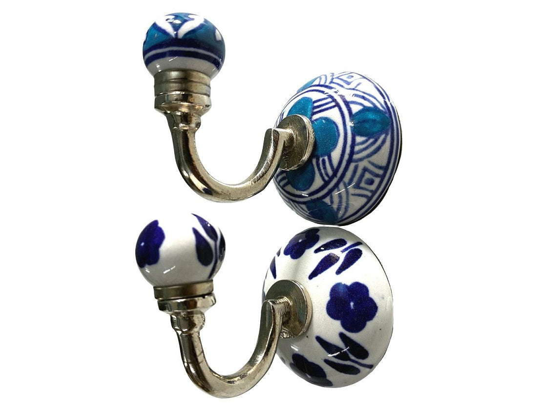 Blue & White Ceramic Flower Hooks