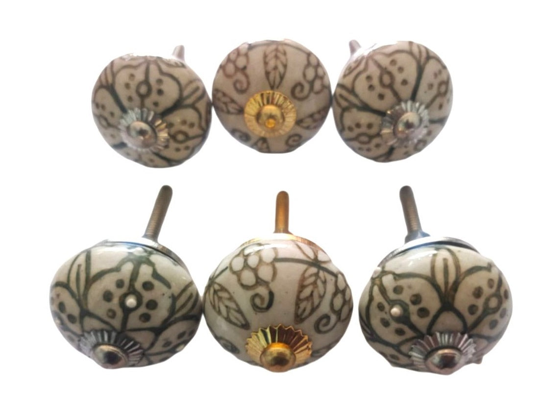 Set of 6 Grey & White Round Knobs