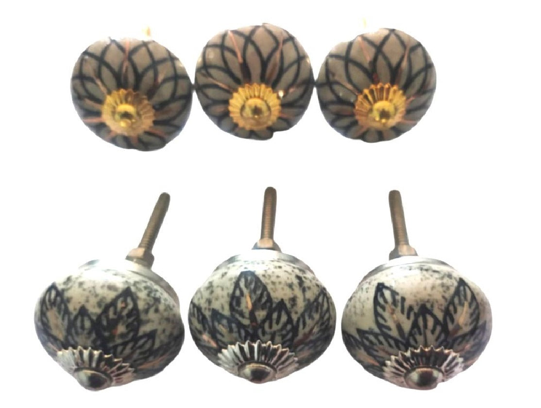Set of 6 Grey Antique Round Knobs