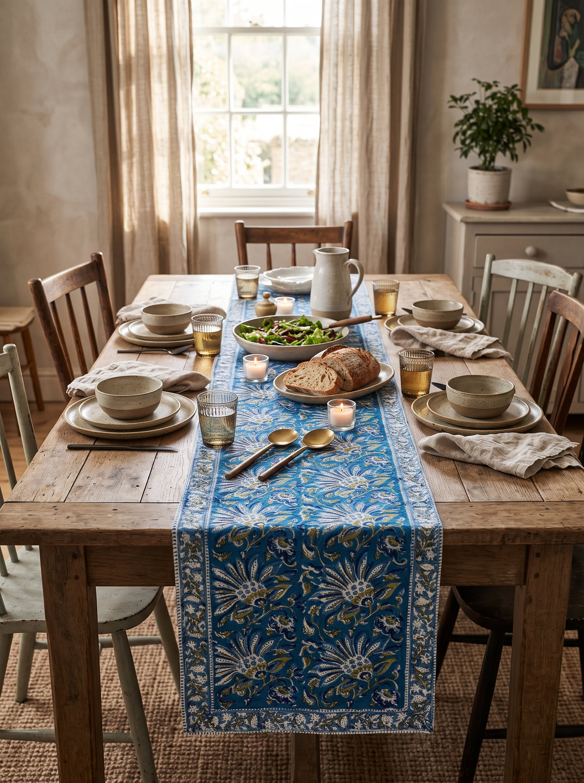Royal Azure Block Printed Table Runner