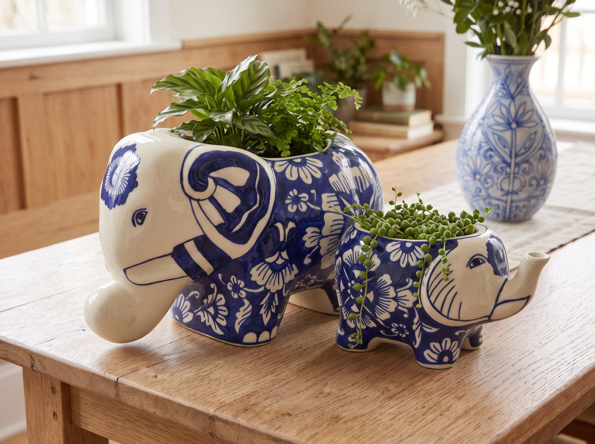 Jaipur Passion Flower Elephant Planter- Small