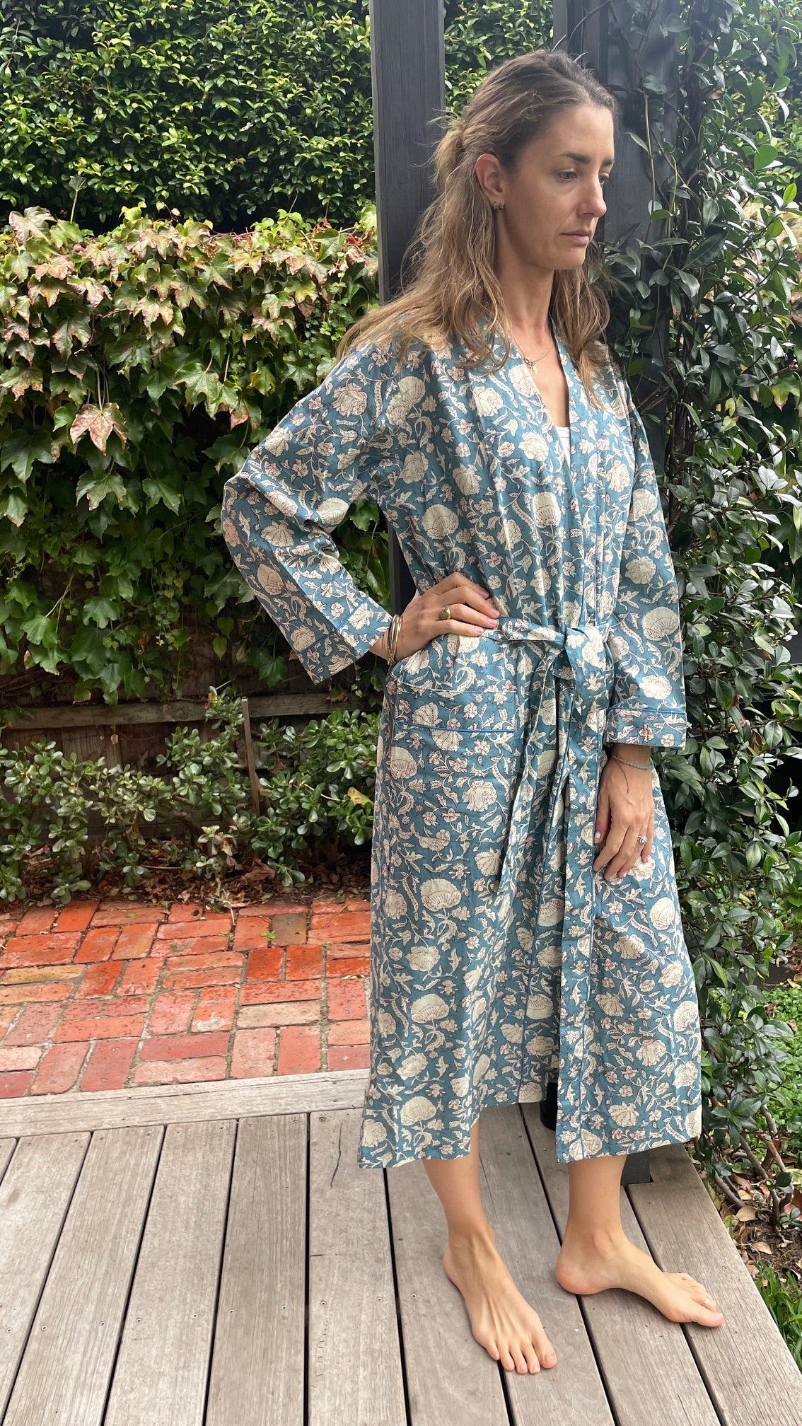 Quality Cotton Kimono in Blue Steel Block Print – Bohemia Co