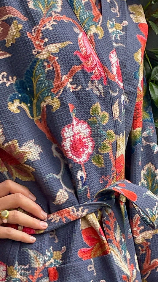 Premium Cotton Waffle Kimono in Navy Blue