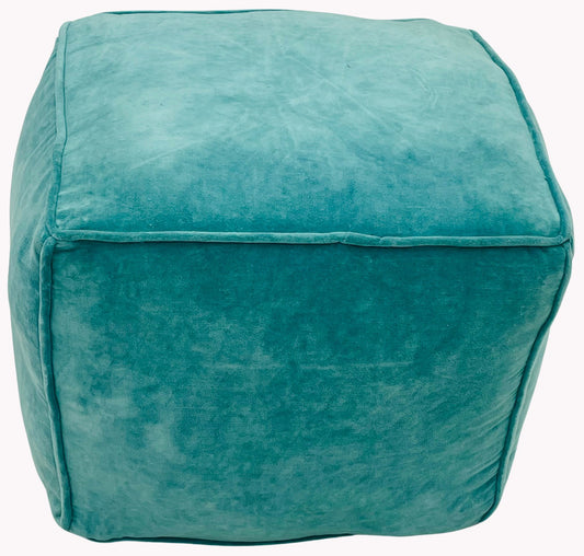 Velvet Pouf in Emerald Blue