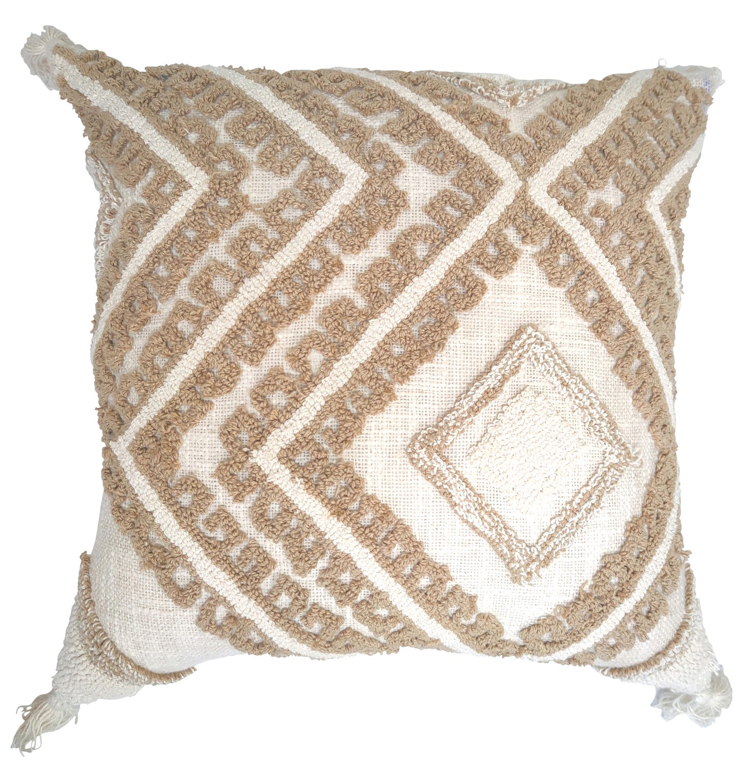 Cream cushion on beige with tufted diamond design