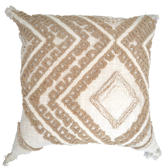 Cream cushion on beige with tufted diamond design