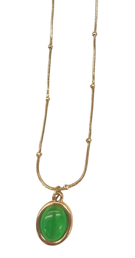 Bohemian Oval Emerald Green Gold Necklace