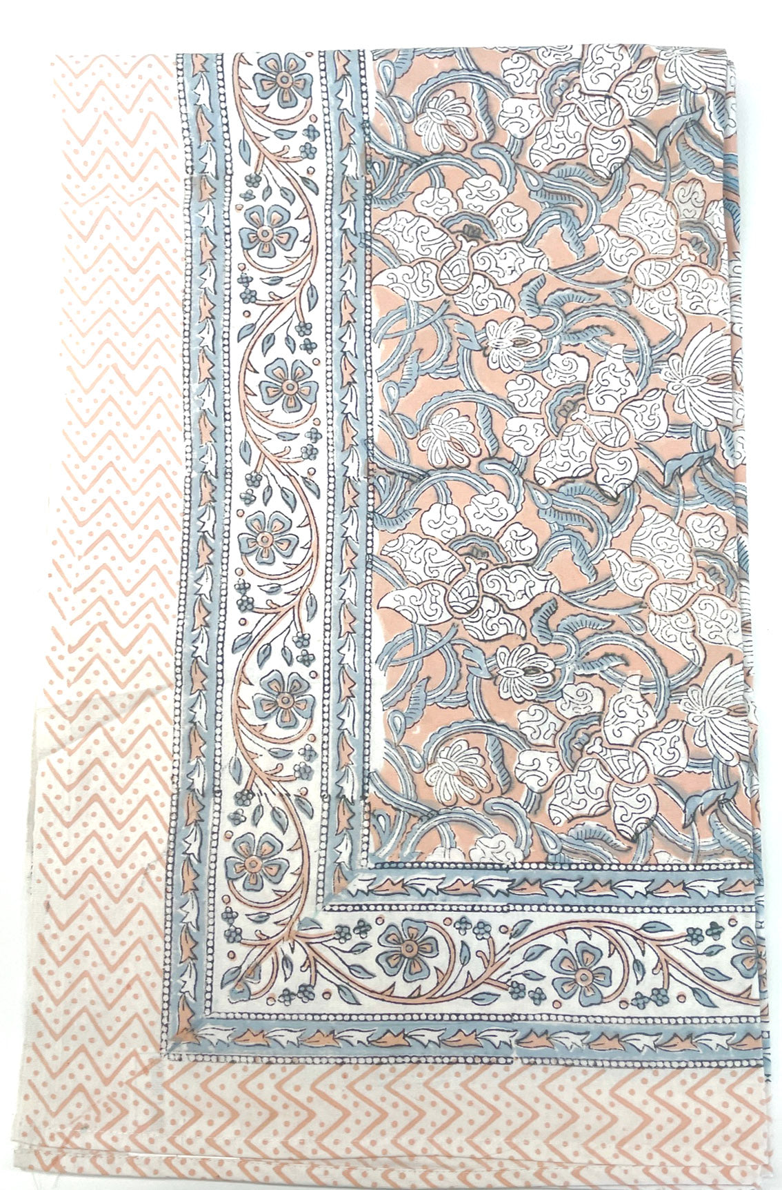 Light Salmon & Grey Floral Block Print Small Tablecloth