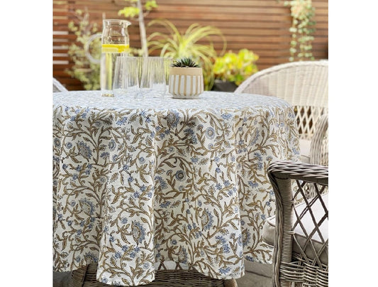 Sky & Sand Block Print Small Round Tablecloth