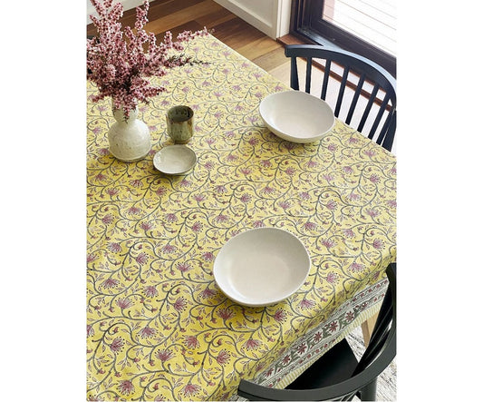 Lemon & Blush Floral Block Print Large Tablecloth