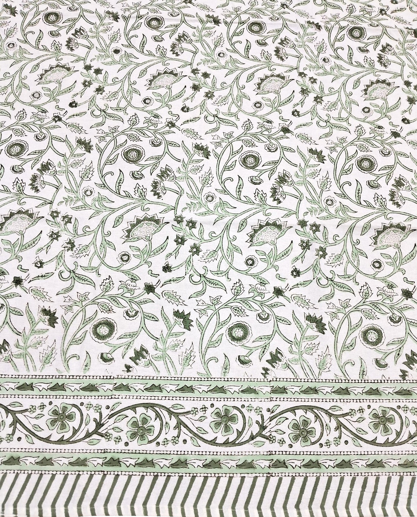 Milky Fern Traditional Block-Print Large Tablecloth