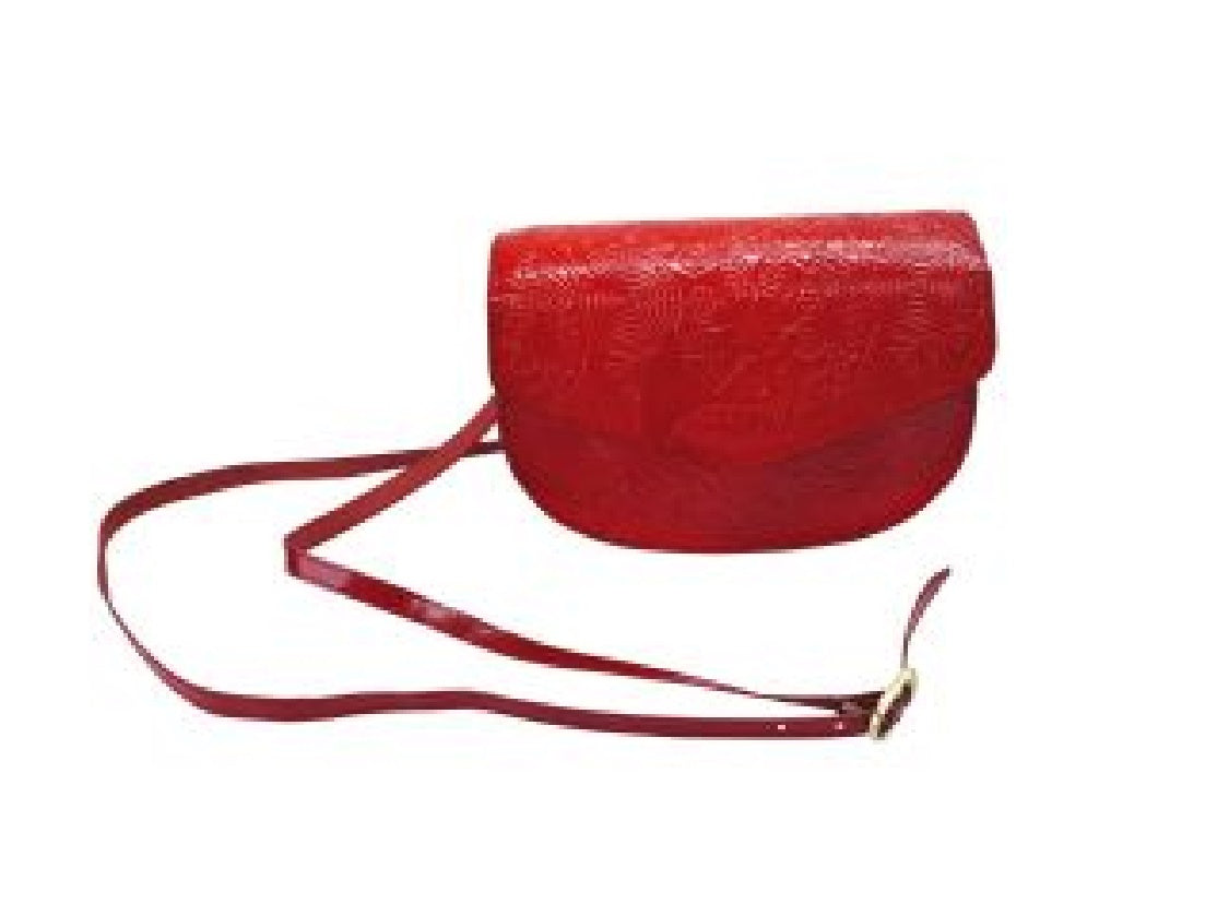 Red Leather Embossed Handbag