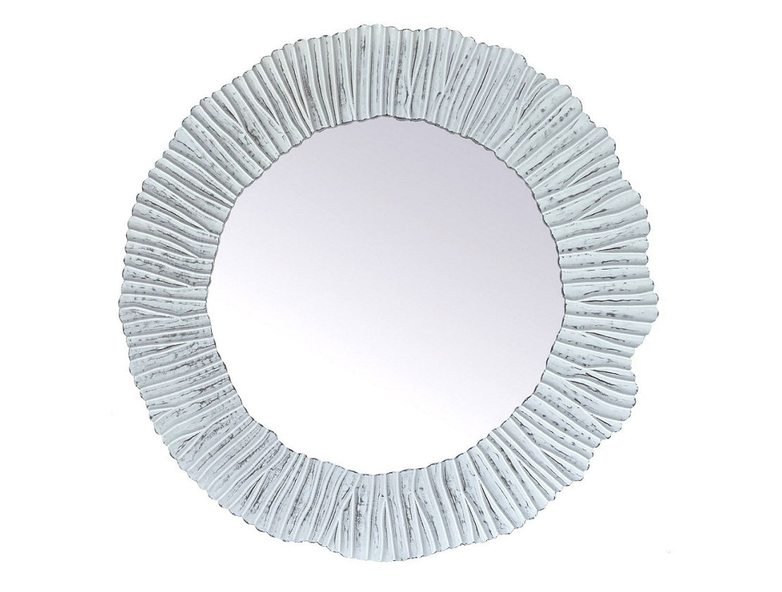Hand-carved Round Mirror with Wooden Frame