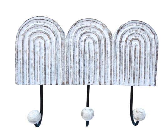 Whitewashed Wooden Triple Rainbow Wall Hook