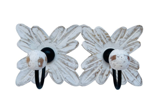 Whitewashed Wooden Double Flower Wall Hook