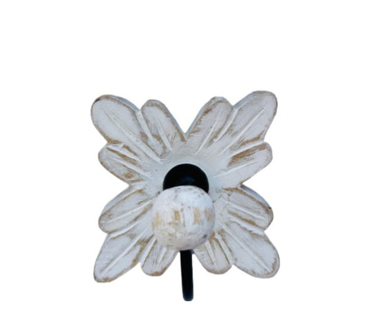 Whitewashed Wooden Flower Wall Hook