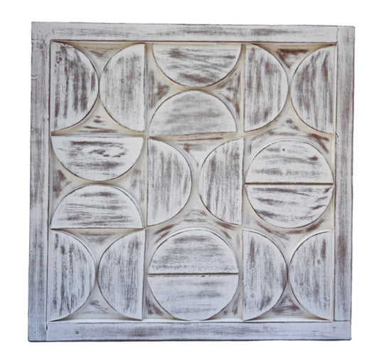 Whitewashed Hand-carved Semi Circle Decorative Wall Panel