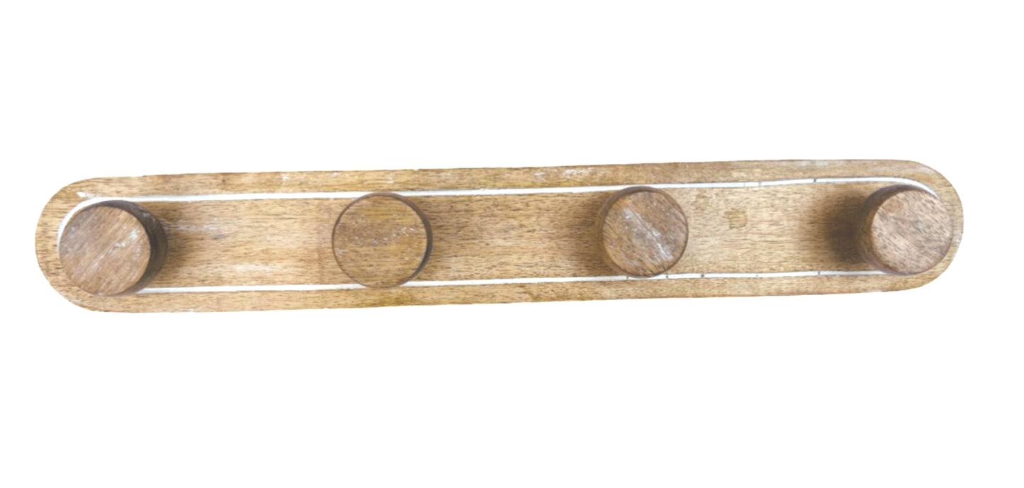 Round Wooden 4 Wall Hook with White Trim