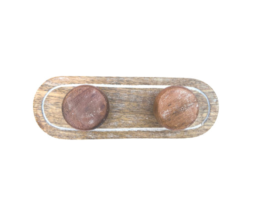 Round Wooden Double Wall Hook with White Trim