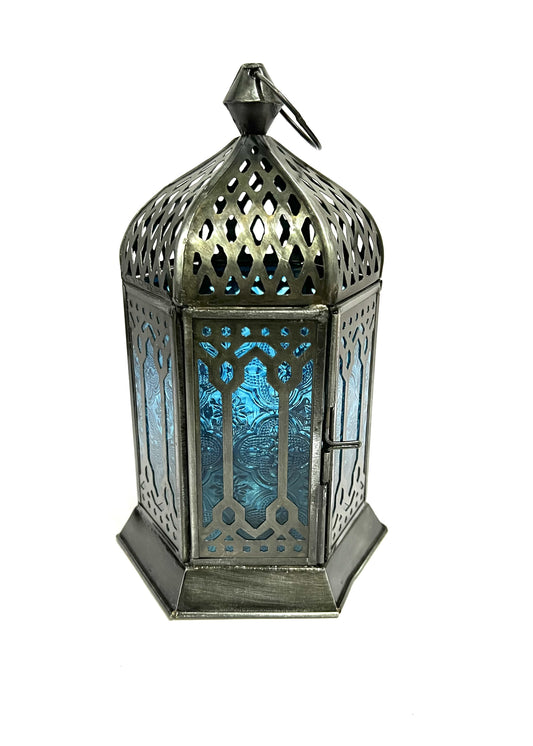 Zinc antique turquoise lantern
