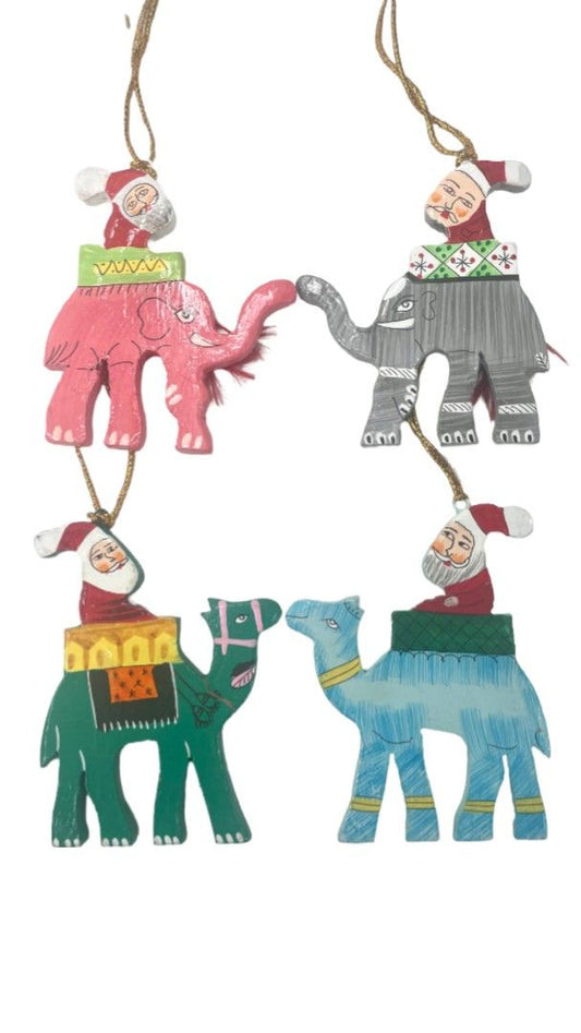 Set of 4 Santa on Animal Hangings
