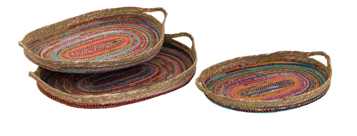Set of 3 Oval Jute & Chindi Platters
