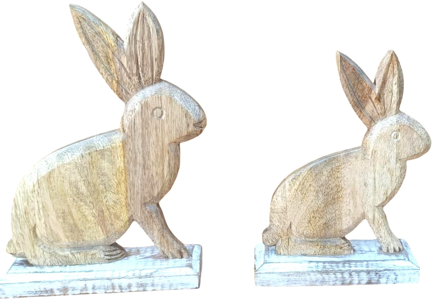 Rustic Hand-Carved Wooden Rabbits – Set of 2