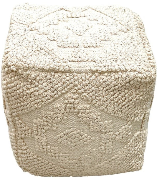 Cream Hand Woven Pouf