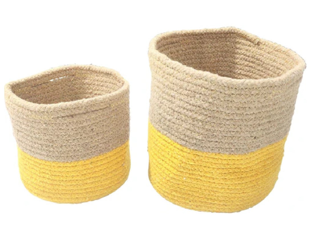 Set of 2 Hand-woven Yellow Basket/Planters