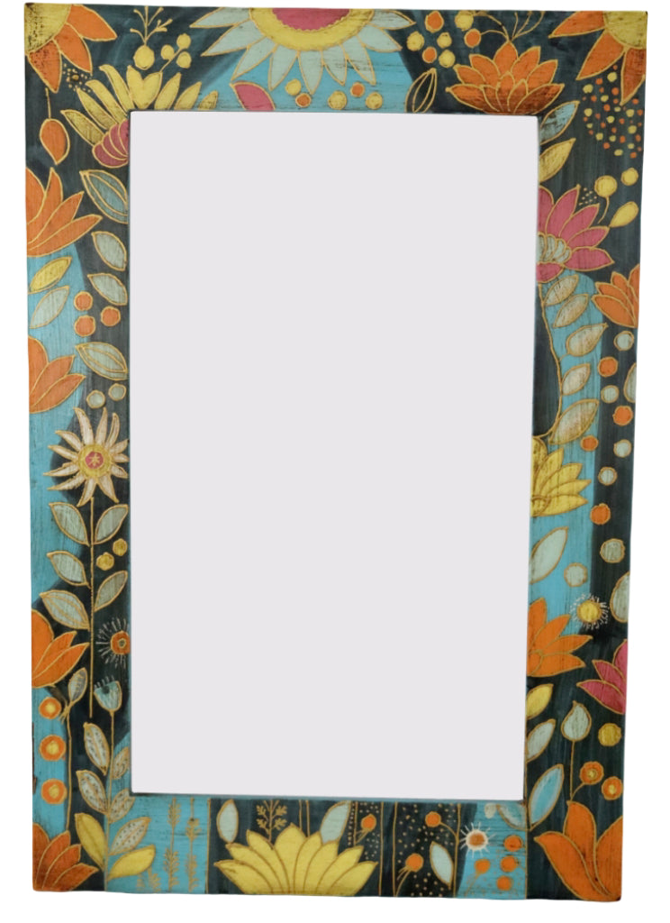 Hand-painted Madhubani Floral Mirror