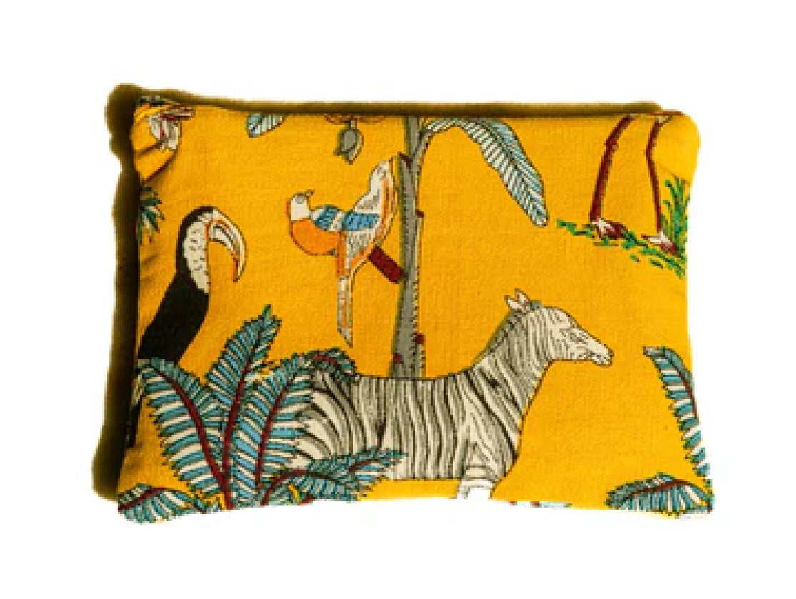 Cotton Cosmetic Pouch with Yellow Mustard Jungle Design