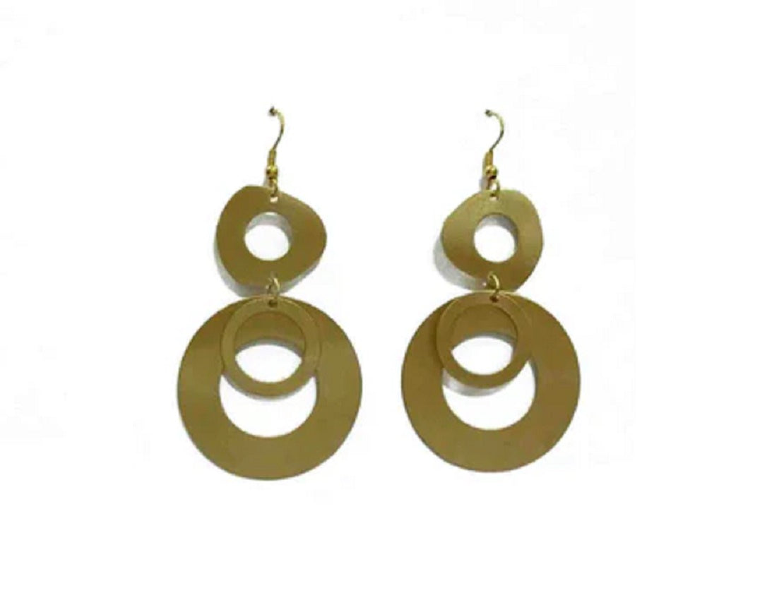 Twin circle Matt brass Earrings