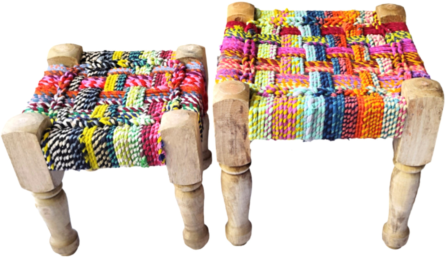 Woven Chindi Charpai Stool Set