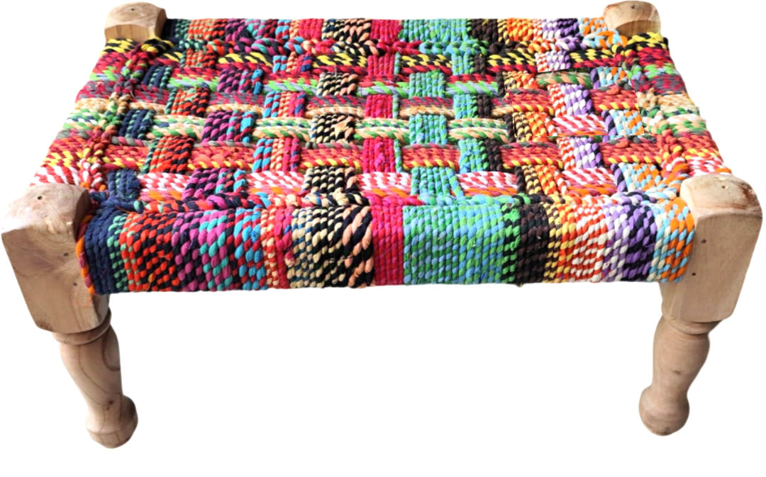 Woven Chindi Charpai Bench
