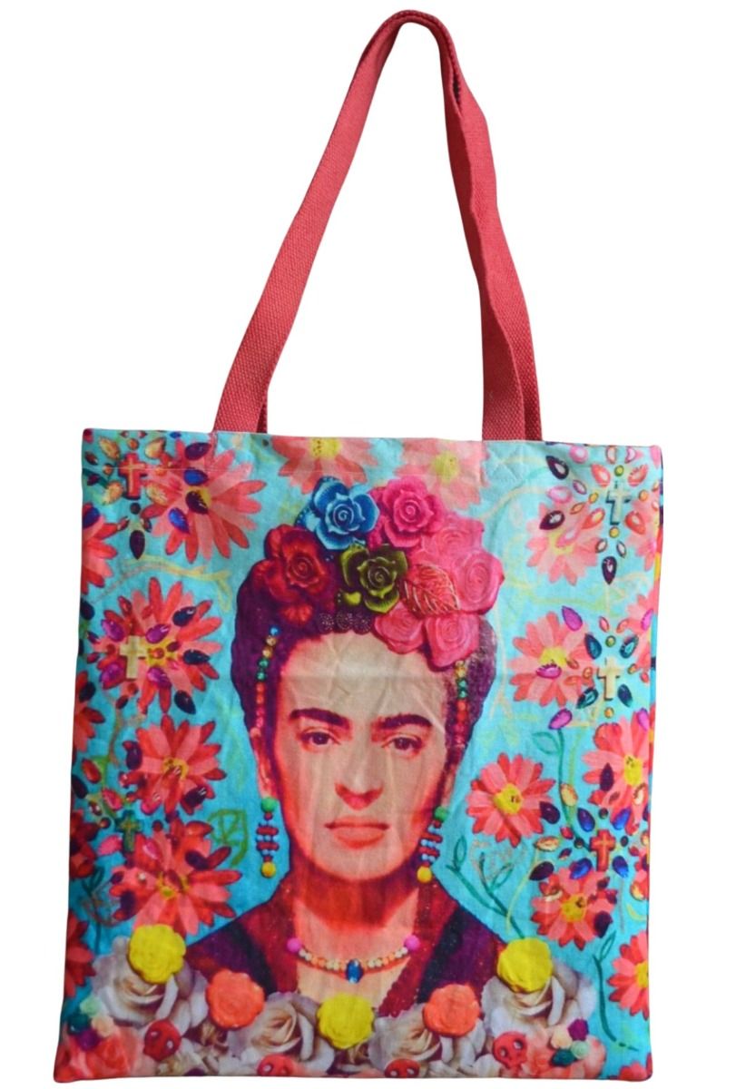 Sky Blue and Floral Frida Canvas Bag